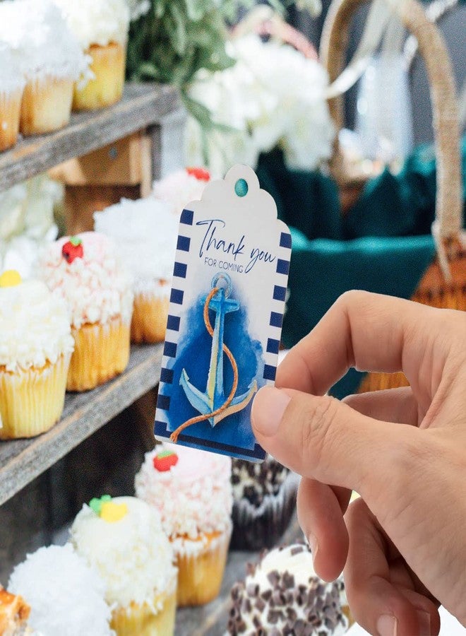 Summer-Ray.com Summer-Ray 50pcs Royale Thank You for Coming with Anchor Watercolor Nautical Theme Party Favor Gift Tags (Partial Stripes) - Image 3